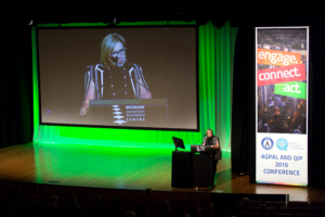 Image of Rosie Batty speaking at the AGPAL and QIP 2016 Conference