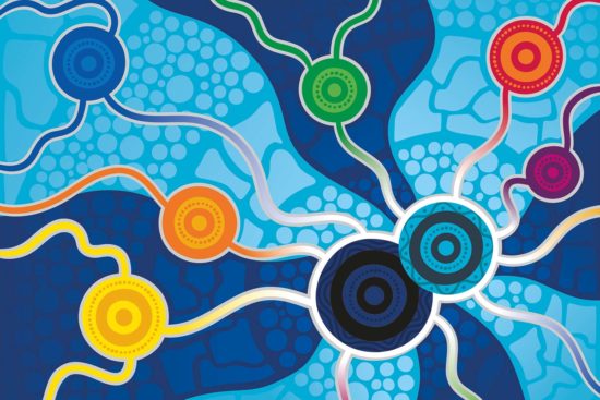 The artwork by Jordan Lovegrove, Ngarrindjeri, of Dreamtime Creative, depicts AGPAL and QIP’s partnership between companies and Aboriginal and Torres Strait Islander medical services, communities and service providers.