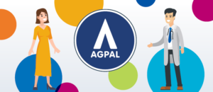 AGPAL Logo and branding with animated characters either side of the logo