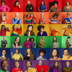 Pride Flag Montage A montage of a large group of individual portraits together to form a pride flag that represents a multi-ethnic, mixed age range group.