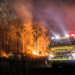 Australian Rural Fire Truck in front of Bush fire
